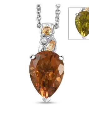 Autumn Alexite, Multi Gemstone Autumn Leaf Pendant in Platinum Bond
